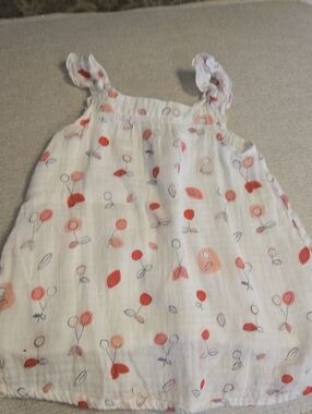 Angel Dear White Baby Dress with Peach Floral Accents